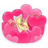 Девушка в розовой толстовке с кошачьими ушками, стикер 9 из набора «Лина»